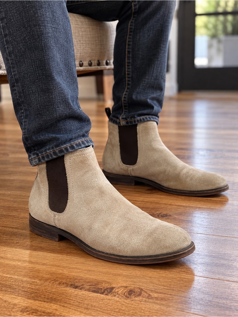 ALDO Men’s Suede Chelsea Boots – Size 10 – Taupe/Beige